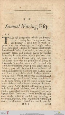 To Samuel Waring, Esq;