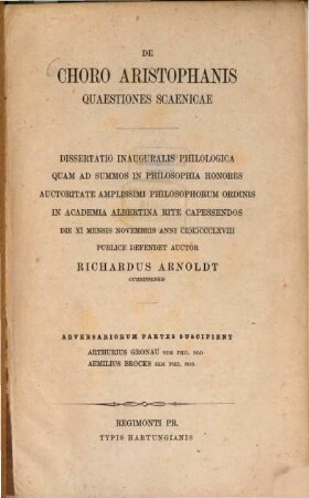 De choro Aristophanis quaestiones scenicae