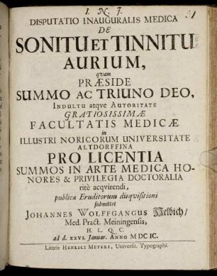 Disputatio Inauguralis Medica De Sonitu Et Tinnitu Aurium