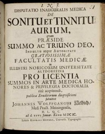 Disputatio Inauguralis Medica De Sonitu Et Tinnitu Aurium