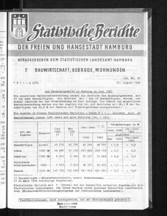 Das Bauhauptgewerbe in Hamburg im Juni 1966 : Lfd. Nr. 22