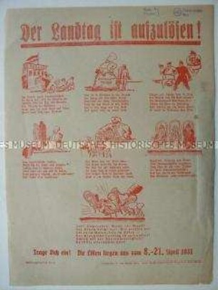 Flugblatt mit Aufruf zum Volksbegehren zur Auflösung des Landtags