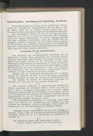 Immatrikulation. Anmeldung und Abmeldung. Benefizien.