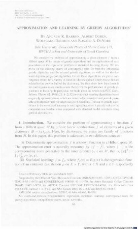 Approximation and learning by greedy algorithms