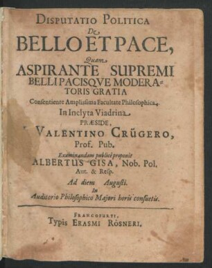 Disputatio Politica De Bello Et Pace