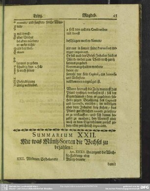 Summarium XXII. Mit was Müntz-Sorten die Wechsel zu bezahlen