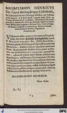 Maximilianus Henricus Dei Gratiâ Archiepiscopus Coloniensis ...