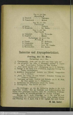 Redeactus und Abgangsfeierlichkeit