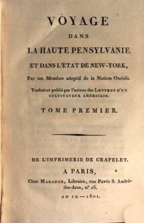 Voyage dans la haute Pensylvanie et dans l'état de New-York, 1