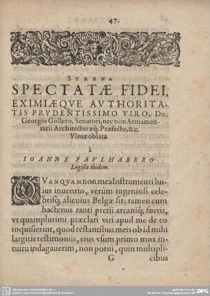 Strena Spectatae Fidei, Eximiaeque Authoritatis Prudentissimo Viro...
