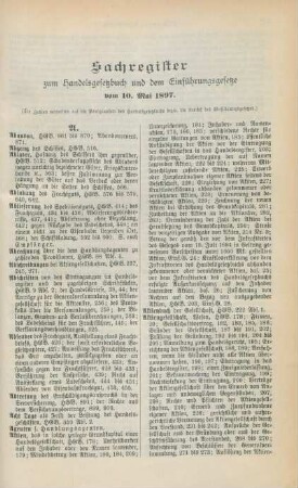 Sachregister zum Handelsgesetzbuch und dem Einführungsgesetze vom 10. Mai 1897