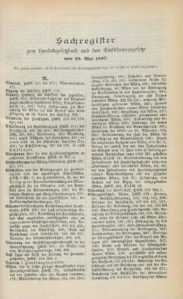 Sachregister zum Handelsgesetzbuch und dem Einführungsgesetze vom 10. Mai 1897