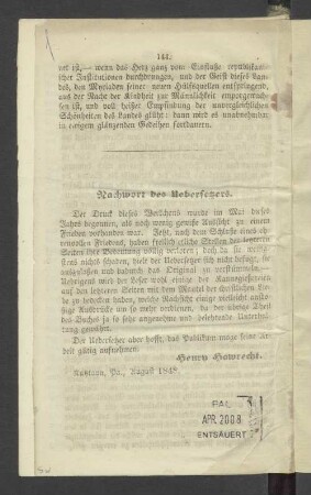 Nachwort des Uebersetzers