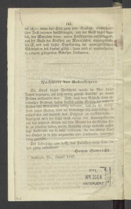 Nachwort des Uebersetzers