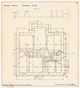 Wohnhaus Böhmer, Heidelberg: Sohlenplan Grundriss, Schnitt 1:50