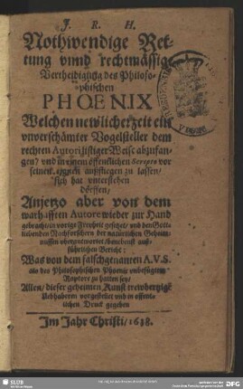 Nothwendige Rettung und Vertheidigung des philosophishen Phönix