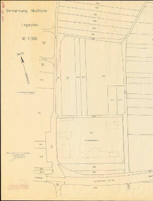 Lageplan Gemarkung Müllheim; gef. v. Staatl. Vermessungsamt Müllheim, 1:500