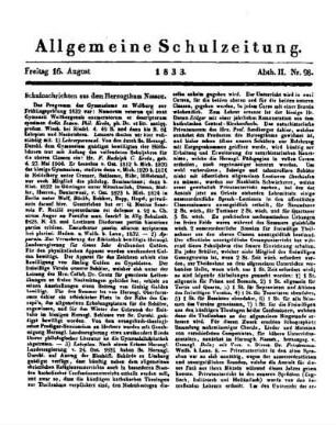 Schulnachrichten aus dem Herzogthum Nassau