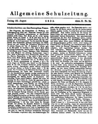 Schulnachrichten aus dem Herzogthum Nassau