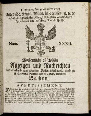 Num. XXXII. Montags, den 5. Augusti 1748.