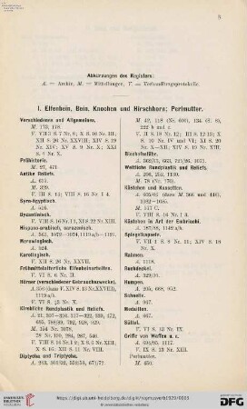 I. Elfenbein, Bein, Knochen und Hirschhorn; Perlmutter