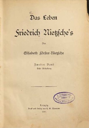 Das Leben Friedrich Nietzsche's, 2,1