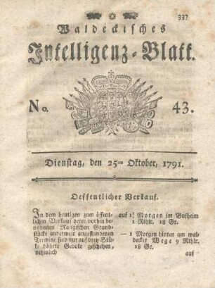 No. 43, Dienstag, den 25ten Oktober, 1791