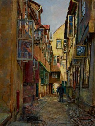 Gasse mit offenen Fenstern