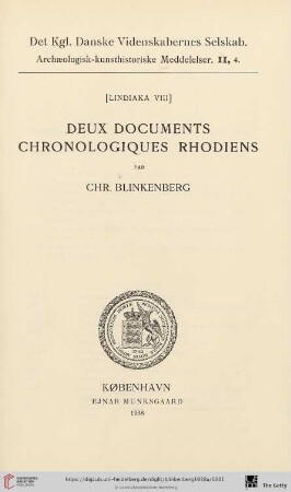 Band 8: Lindiaka: Deux documents chronologiques Rhodiens