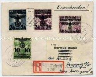 Briefumschlag mit überstempelten Marken aus dem "General- Gouvernement"