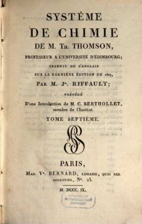 Systême de chimie : traduit de l'anglais sur la dernière édition de 1807, 7