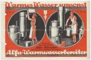Warmes Wasser umsonst durch den an jeden Alfa-Dämpfer anzuschliessenden Alfa-Warmwasserbereiter