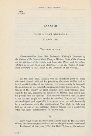 LXXXVIII Cafri - Gran Bretagna 30 aprile 1835