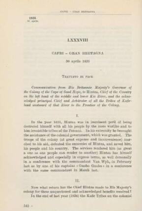 LXXXVIII Cafri - Gran Bretagna 30 aprile 1835