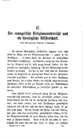 Der evangelische Religionsunterricht und die theologische Wissenschaft