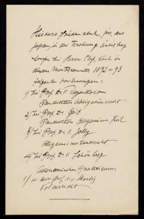 Belegliste: Vorlesungen im Wintersemester 1892/1893