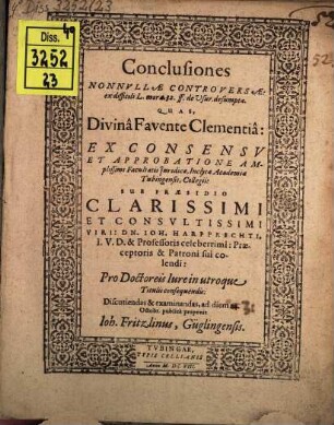 Conclusiones nonnullae ex difficili L. mora. 32. ff. de usur. desumptae