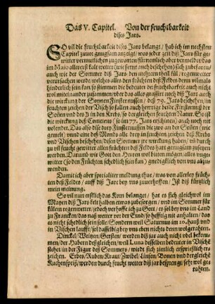 Das V. Capitel. Von der fruchtbarkeit dises Jars.