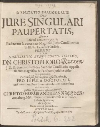 Disputatio Inauguralis De Iure Singulari Paupertatis