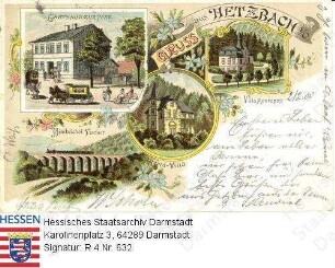 Hetzbach im Odenwald, Gasthaus zur Post und Einzelansichten / Villa Monrepos; Stafford-Villa und Himbächl-Viadukt