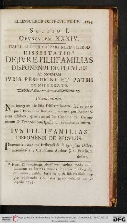 Sectio I. Opvscvlvm XXXIV