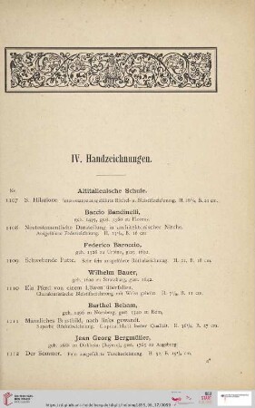IV. Handzeichnungen (Nr. 1107-1209)