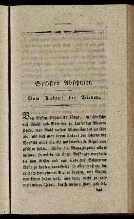 Sechster Abschnitt. Vom Ankauf der Bienen.