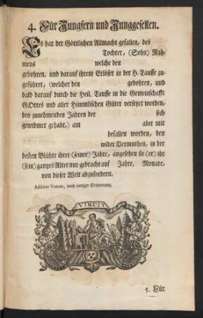 4. Für Jungfern und Junggesellen.