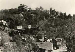 Dresden-Loschwitz. Stadtteilansicht. Blick gegen Luisenhof und Standseibahn