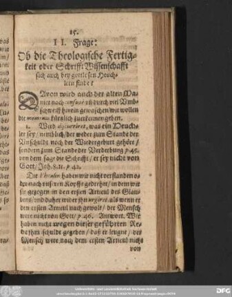 II. Frage: Ob die Theologische Fertigkeit oder SchrifftWissenschafft sich auch bey gottlosen Heuchlern finde?