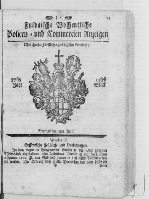 15tes Stück, Ausgabe vom 8. April 1768