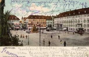 Postkartenalbum mit Motiven von Karlsruhe. "Karlsruhe. Marktplatz"