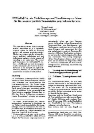 EXMARaLDA - ein Modellierungs- und Visualisierungsverfahren für die computergestützte Transkription gesprochener Sprache