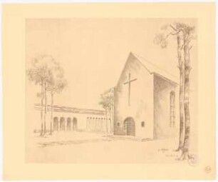 Friedhof: Perspektivische Ansicht Kirche